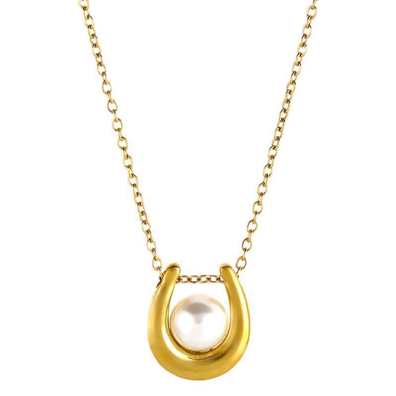 French Retro Pearl Titanium Steel Necklace