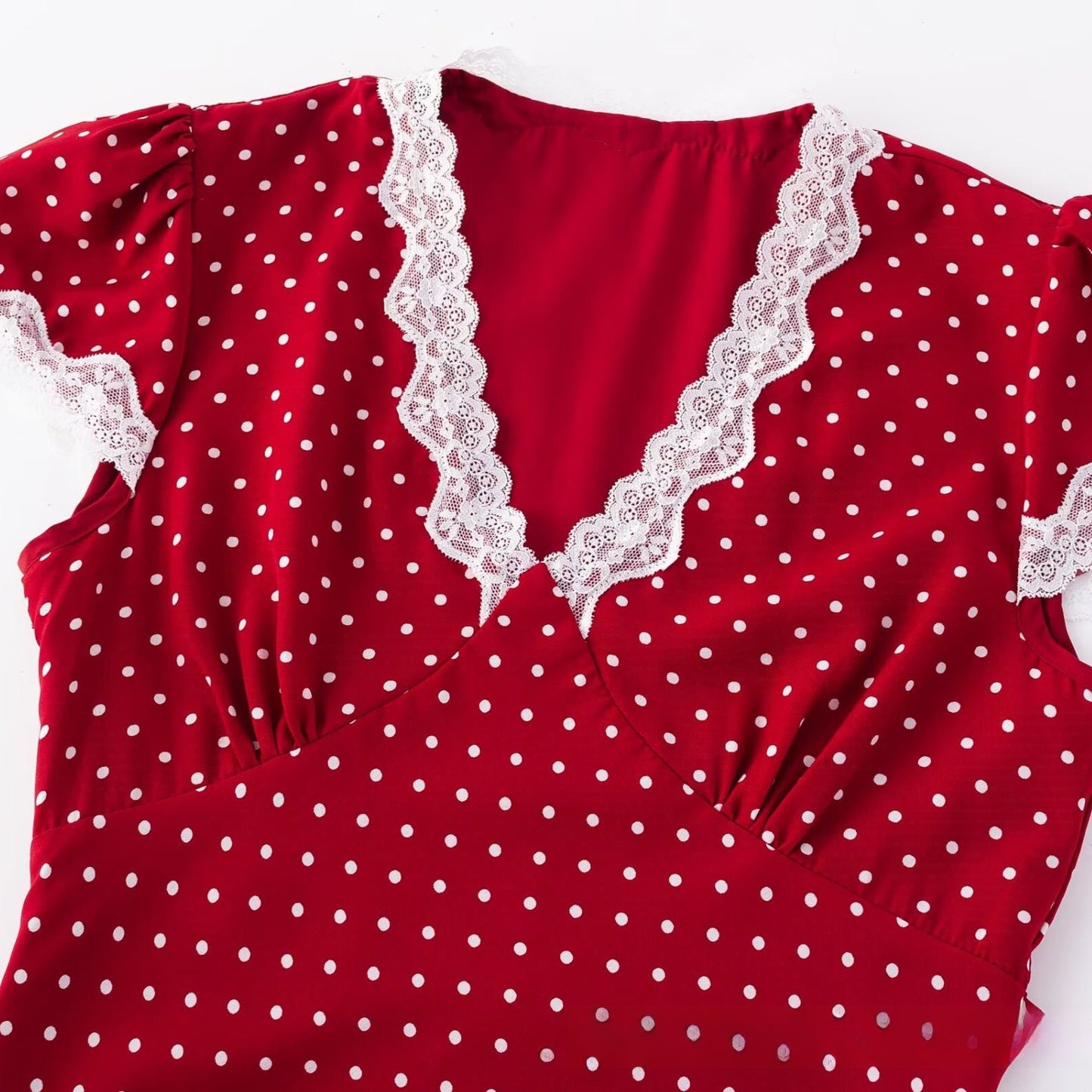 French Retro Polka Dot Lace V-Neck Dress