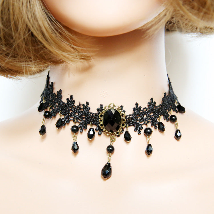French Retro Red Rose Flower Collar