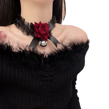 French Retro Red Rose Flower Collar