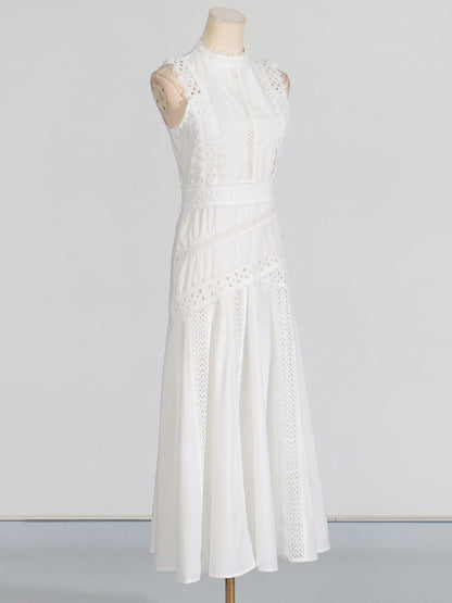 French Retro Sleeveless Lace Trim Dress