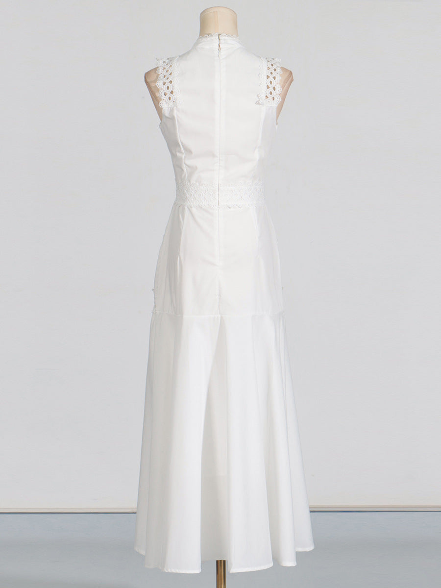 French Retro Sleeveless Lace Trim Dress