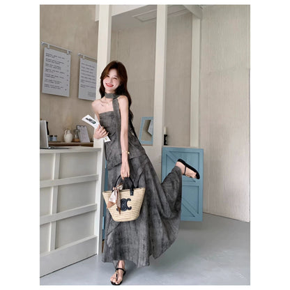 French Retro Sleeveless Ruffle Hem Dress