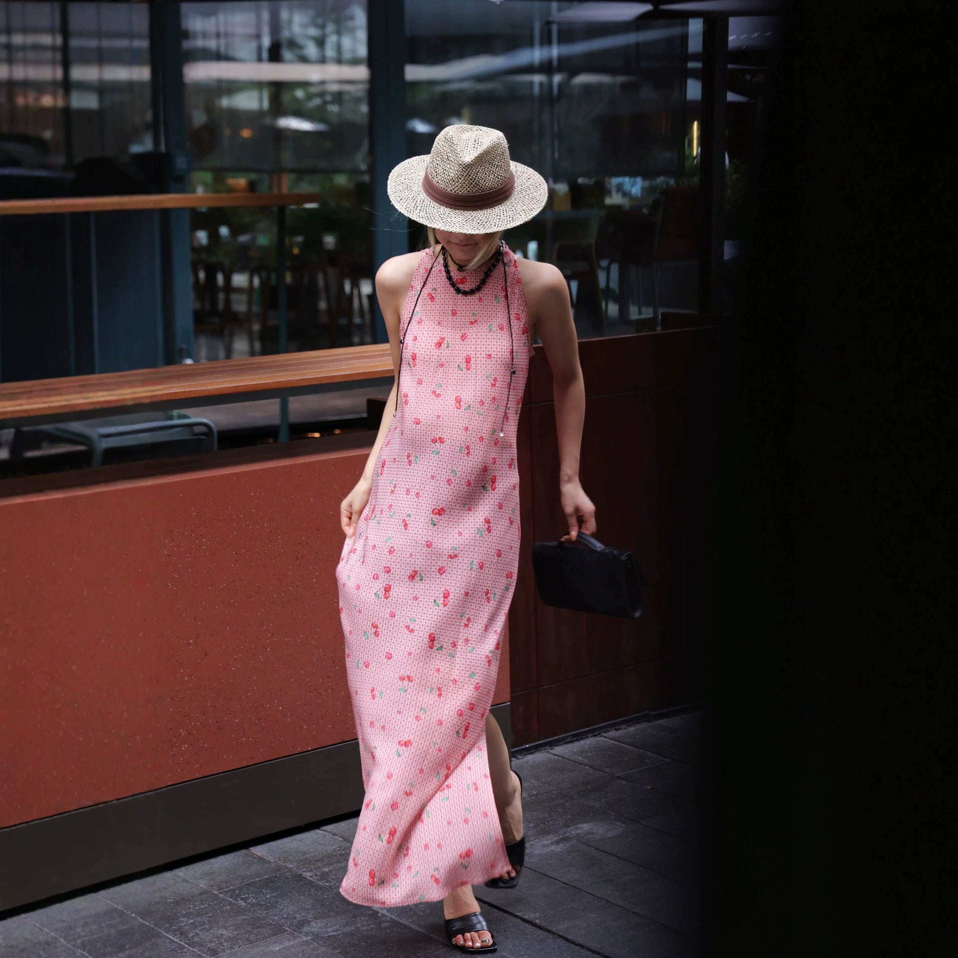 French Retro Spaghetti Strap Silk Dress