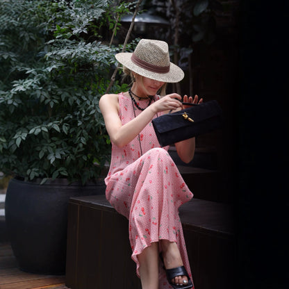 French Retro Spaghetti Strap Silk Dress