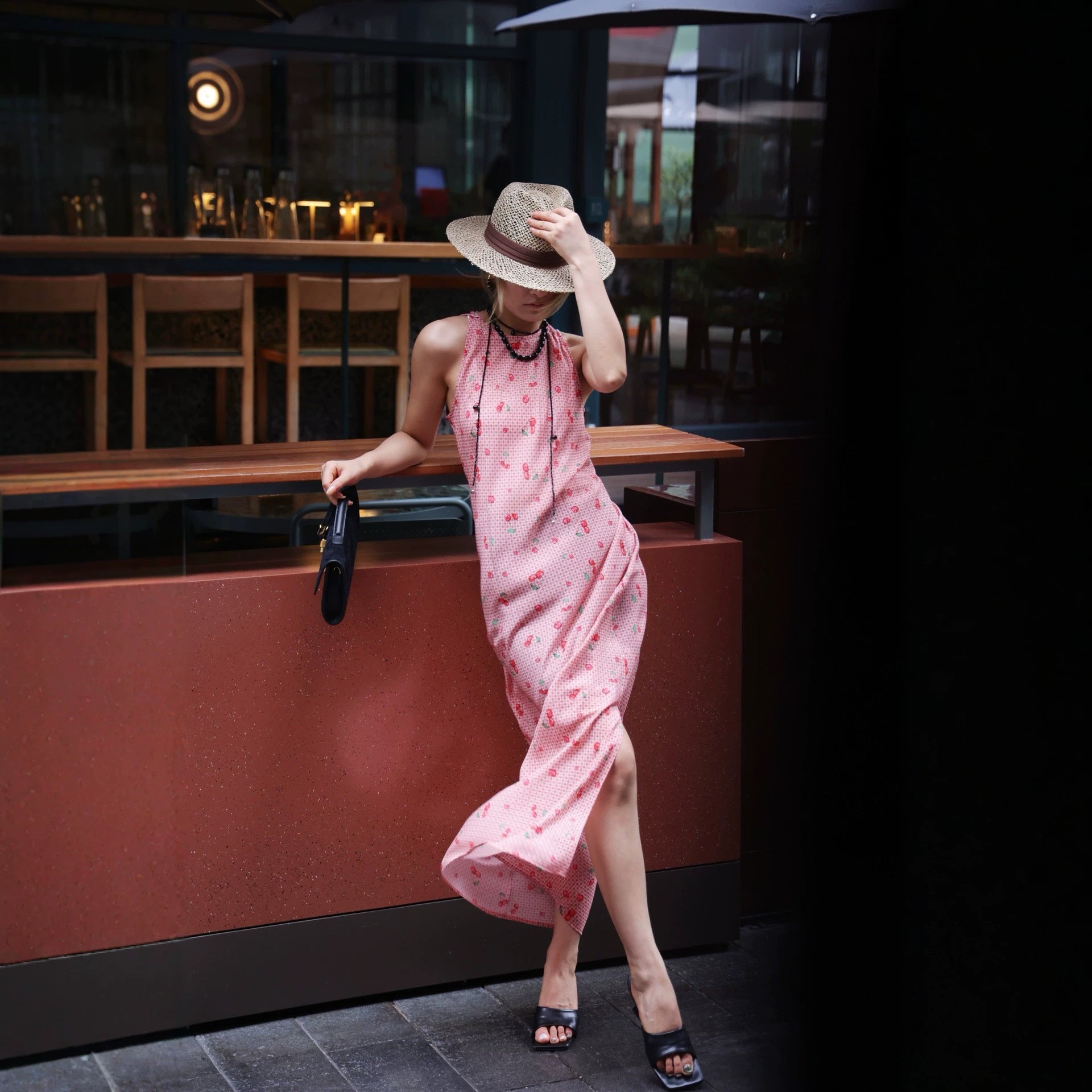 French Retro Spaghetti Strap Silk Dress