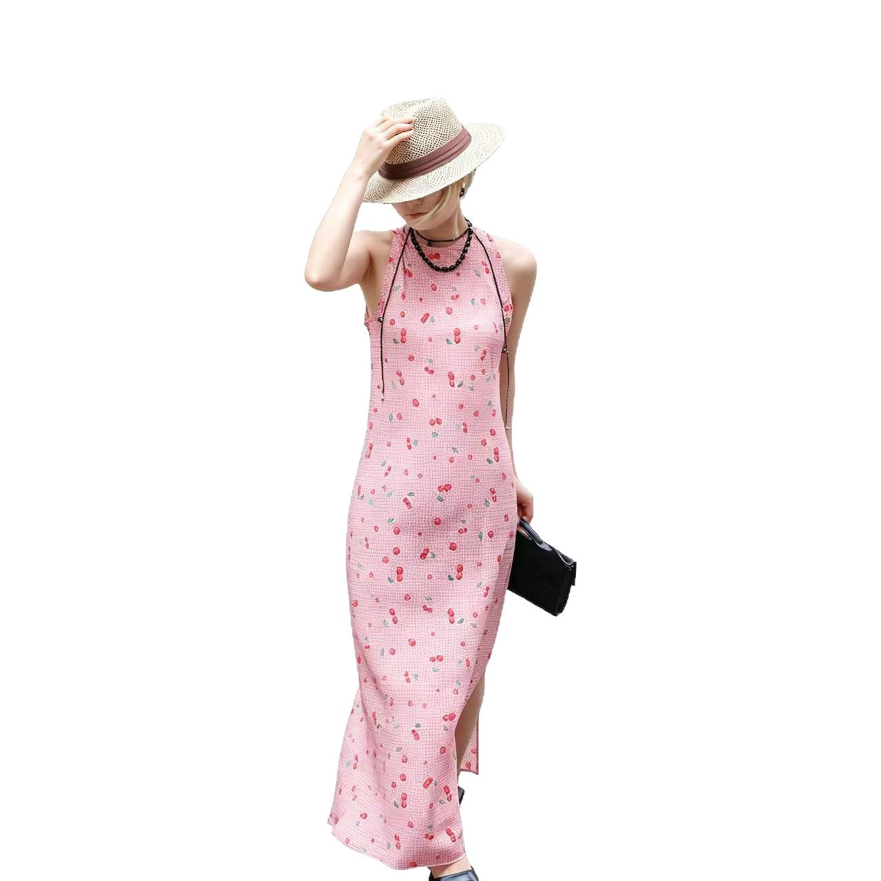 French Retro Spaghetti Strap Silk Dress