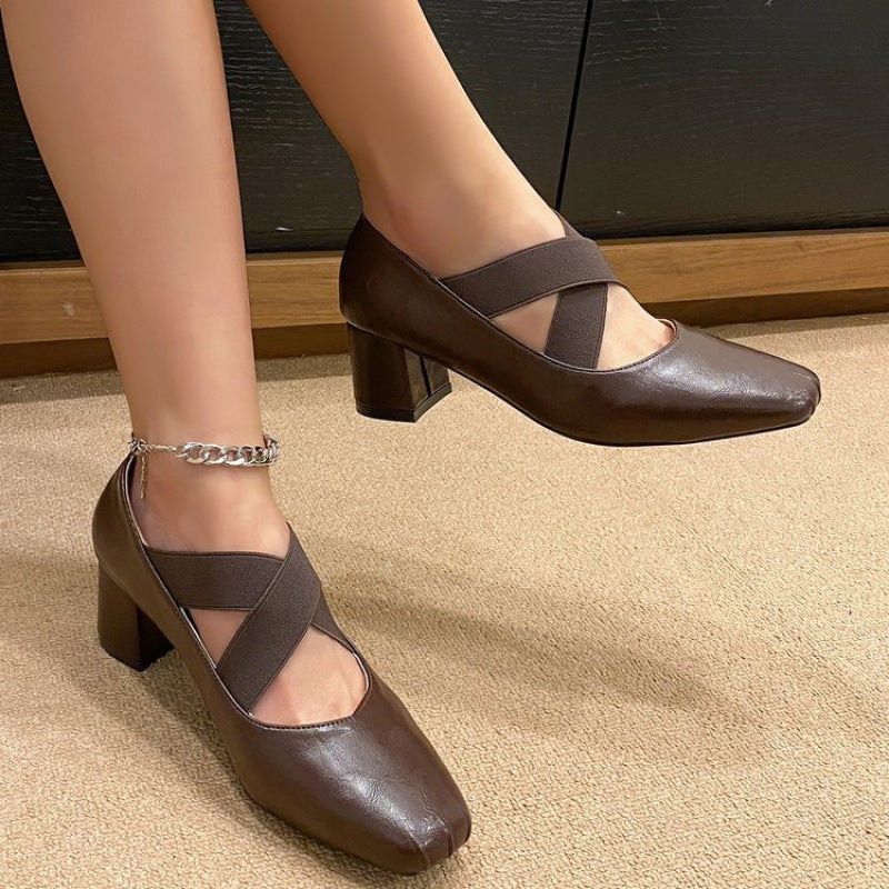 French Retro Square Toe Mary Jane Shoes