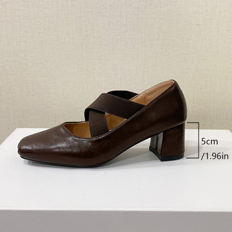 French Retro Square Toe Mary Jane Shoes