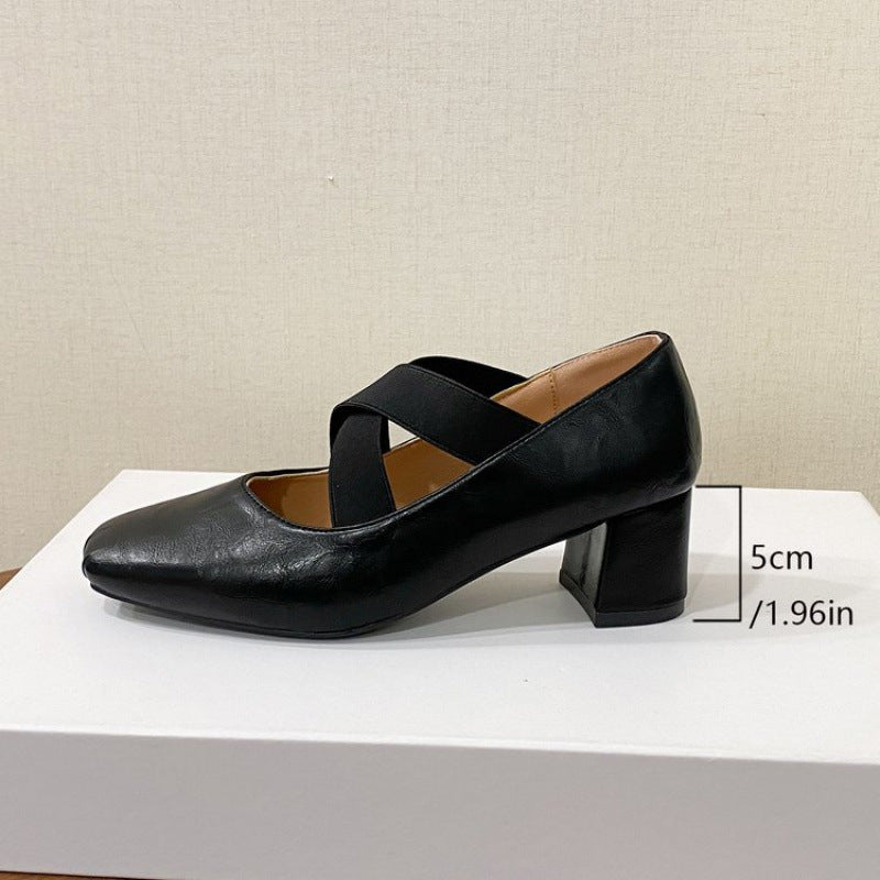 French Retro Square Toe Mary Jane Shoes