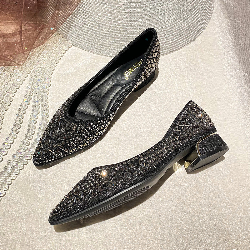 French Rhinestone Pointed Toe Women's Dress Shoes