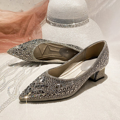 French Rhinestone Pointed Toe Women's Dress Shoes