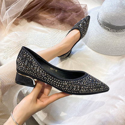 French Rhinestone Pointed Toe Women's Dress Shoes