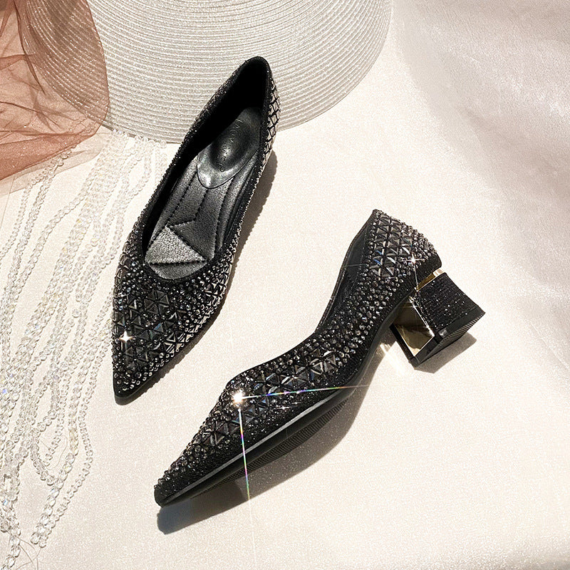 French Rhinestone Pointed Toe Women's Dress Shoes