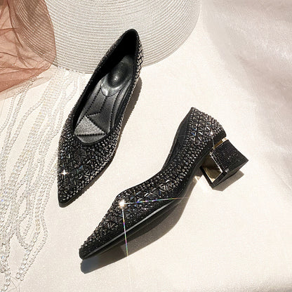 French Rhinestone Pointed Toe Women's Dress Shoes