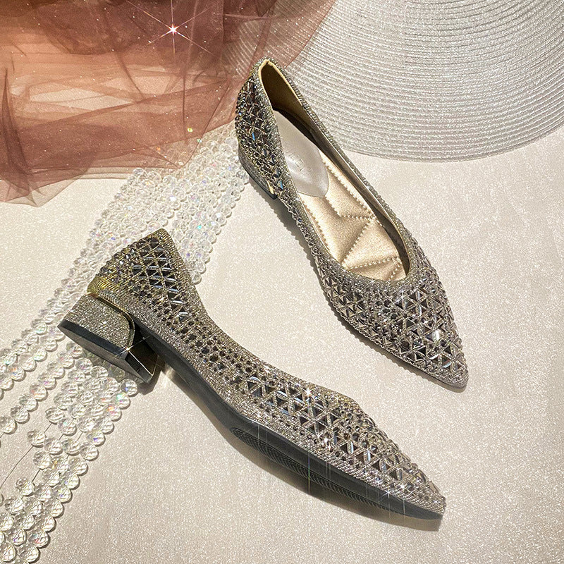 French Rhinestone Pointed Toe Women's Dress Shoes