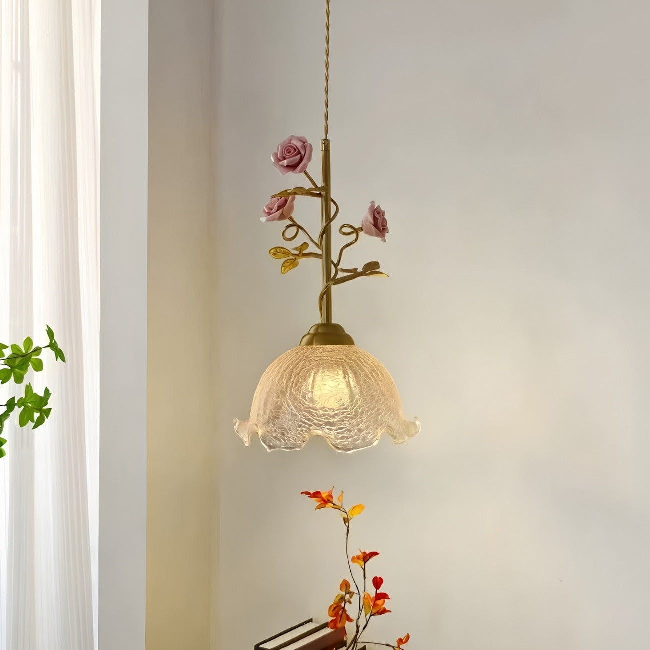 French Rose Glass Pendant Lamp