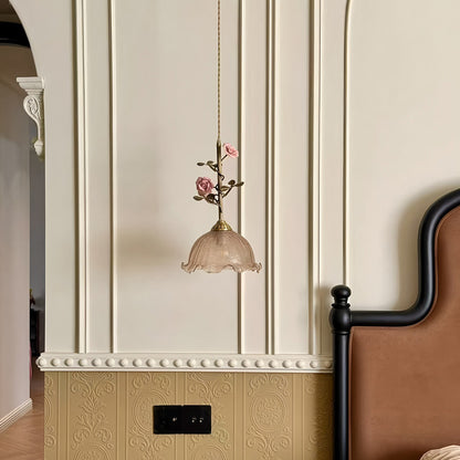 French Rose Glass Pendant Lamp