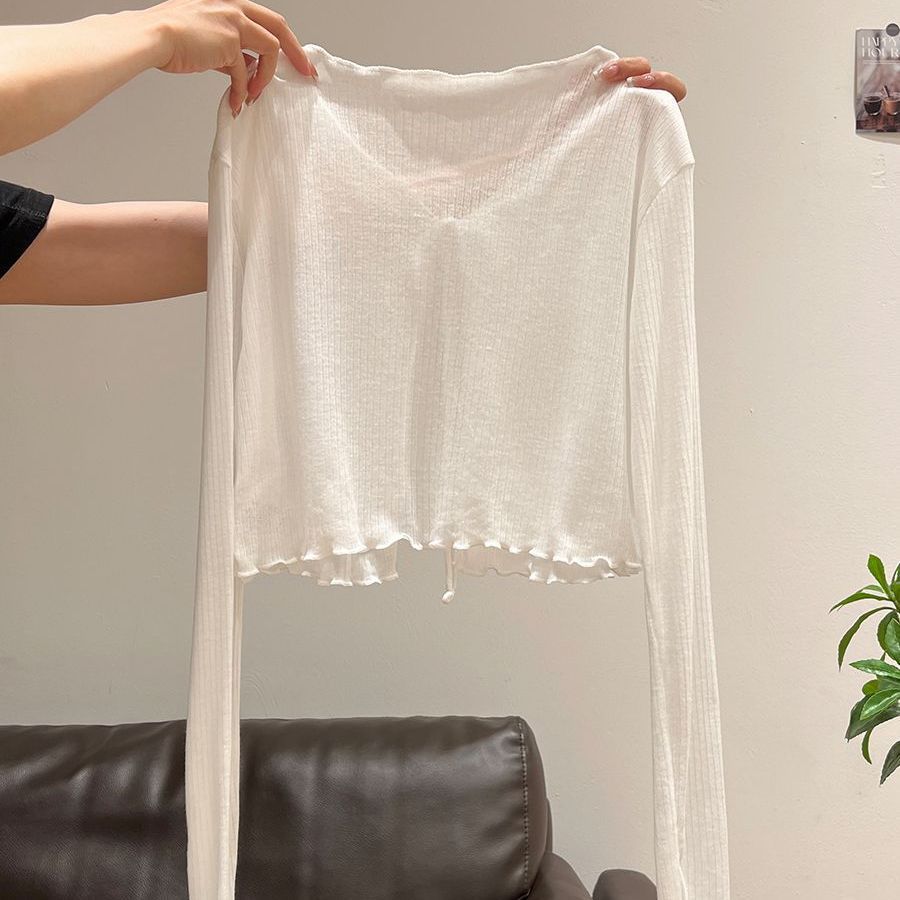 French Ruffled Long Sleeve Knit Top