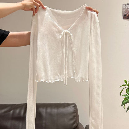 French Ruffled Long Sleeve Knit Top
