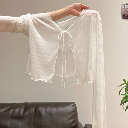 French Ruffled Long Sleeve Knit Top