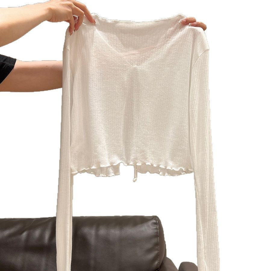 French Ruffled Long Sleeve Knit Top