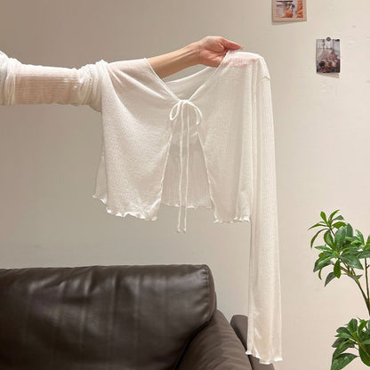 French Ruffled Long Sleeve Knit Top
