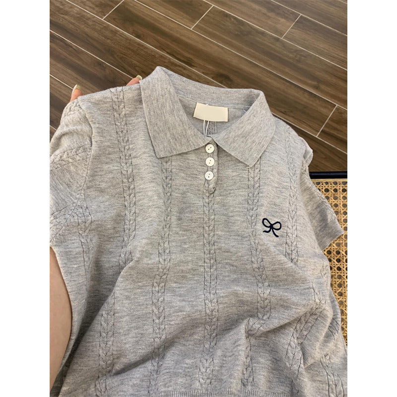 French short-sleeved knitted women's top