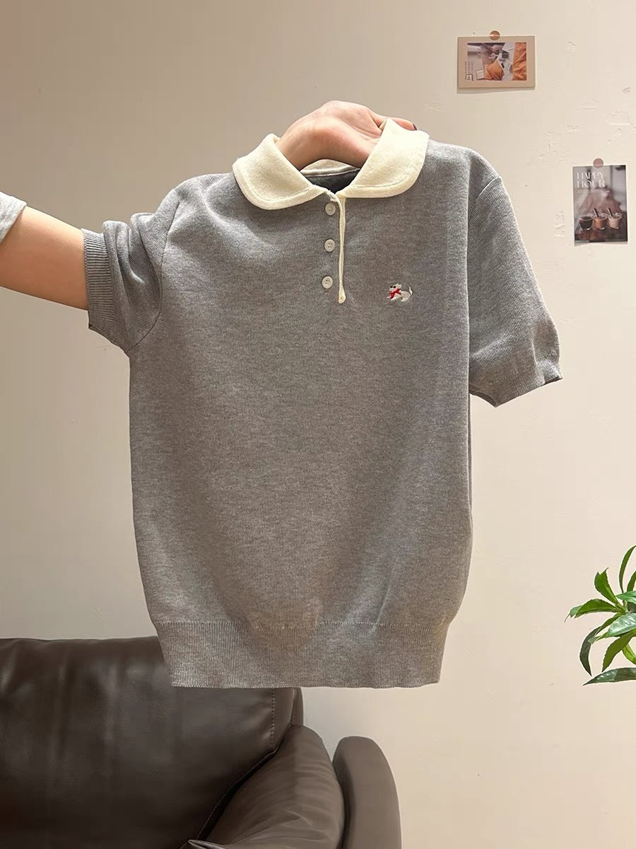 French short-sleeved knitted women's top