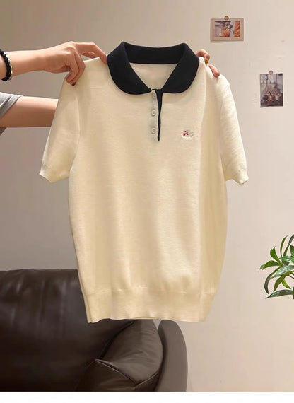 French short-sleeved knitted women's top
