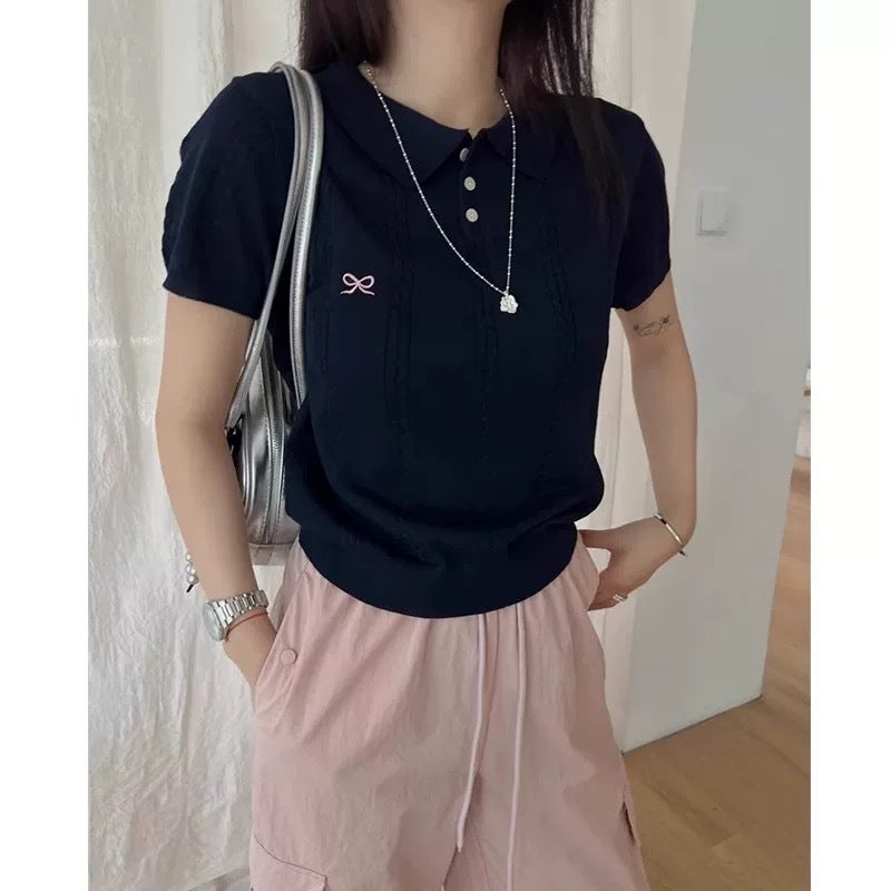 French short-sleeved knitted women's top