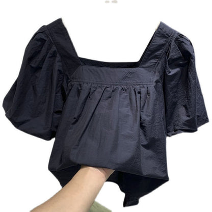 French square-neck off-the-shoulder shirt