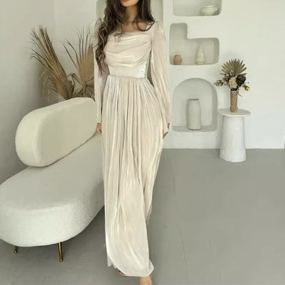 French square neckline pleated high waist skirt