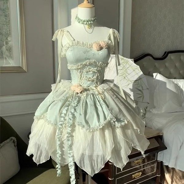 French Style Bamboo Print Ballet Lolita Skirt