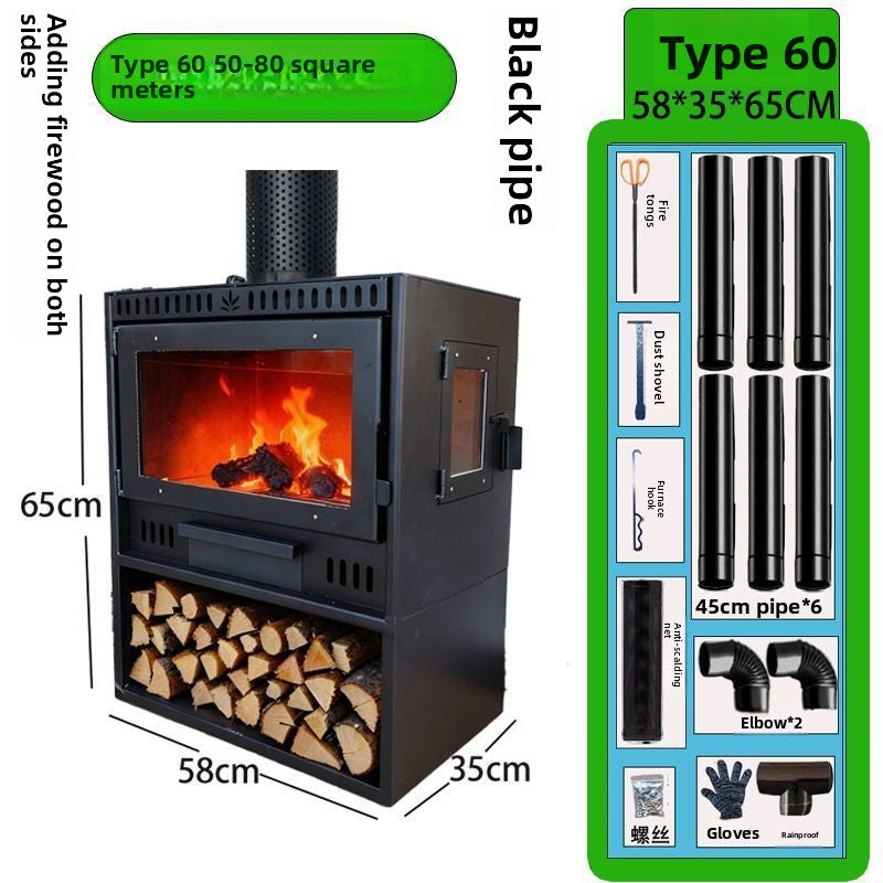 French Style Cream Real Flame Wood Burning Fireplace