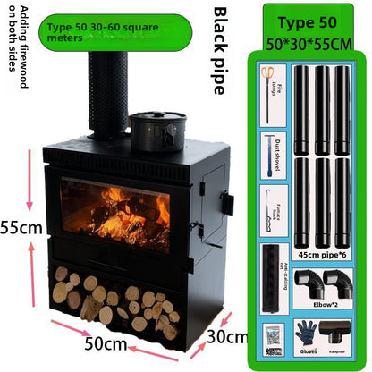 French Style Cream Real Flame Wood Burning Fireplace