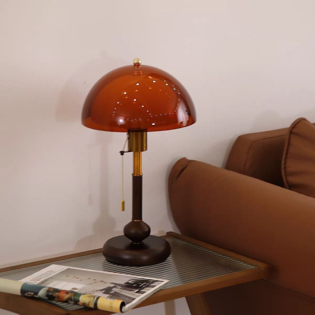French-Style Double-Layer Bedside Table Lamp with Wooden Base