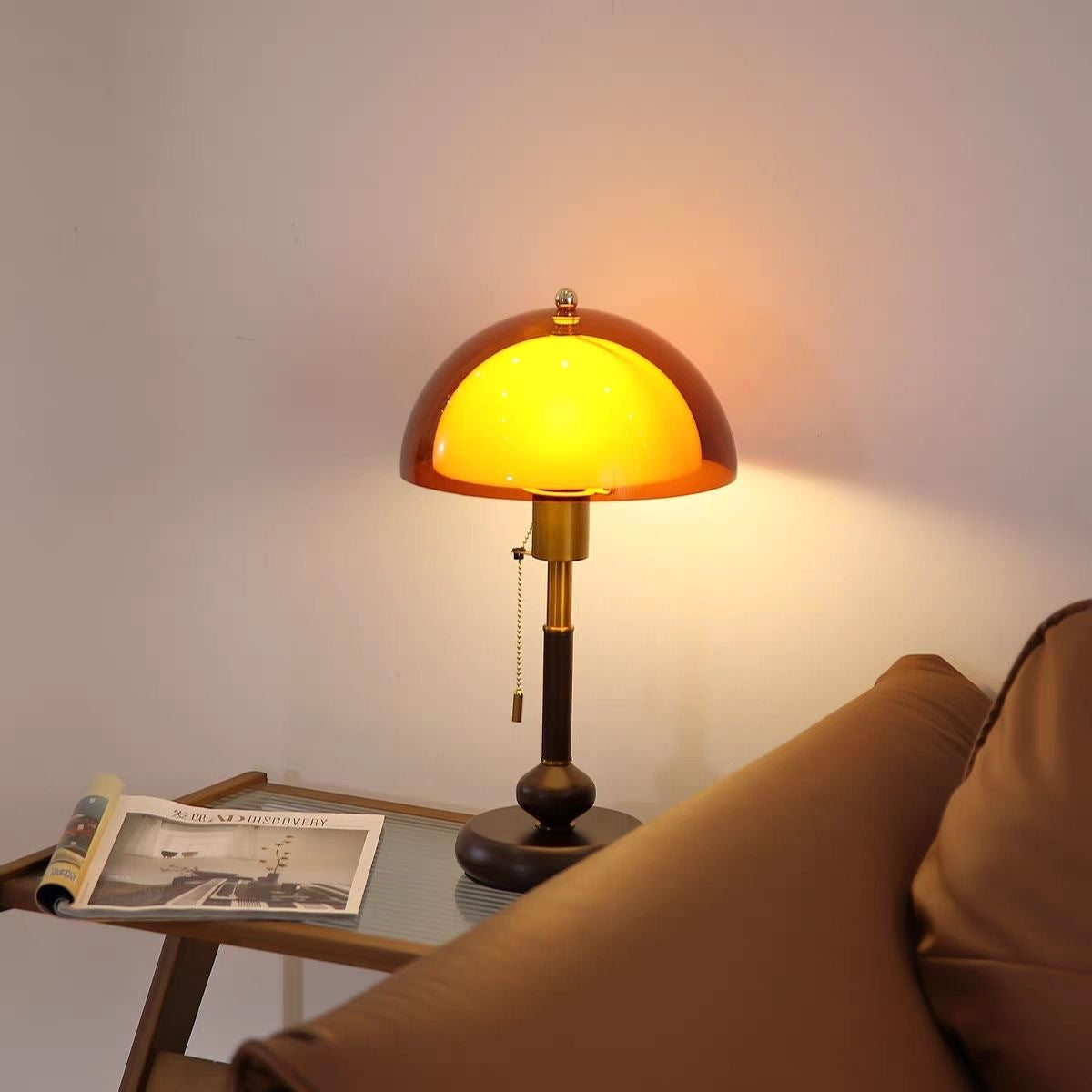 French-Style Double-Layer Bedside Table Lamp with Wooden Base