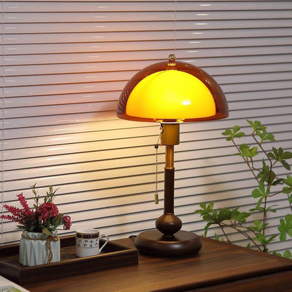 French-Style Double-Layer Bedside Table Lamp with Wooden Base