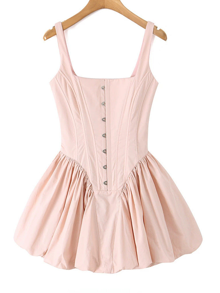 French Style Floral Bud Square Neck Dress