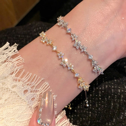 French Style Floral Zircon Bracelet for Women Sweet Korean Dating Jewelry