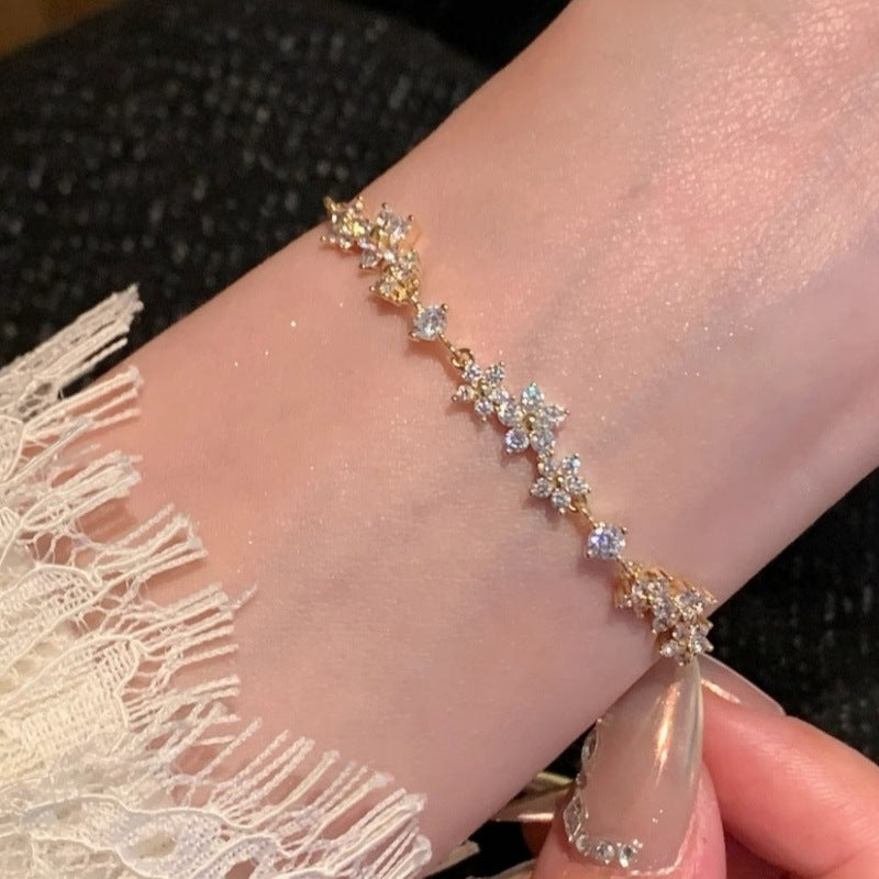 French Style Floral Zircon Bracelet for Women Sweet Korean Dating Jewelry
