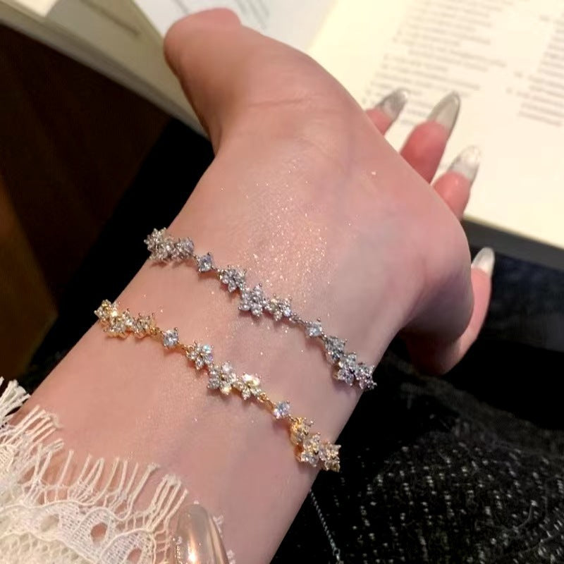 French Style Floral Zircon Bracelet for Women Sweet Korean Dating Jewelry