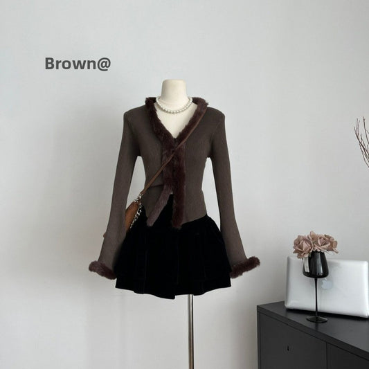 French Style Fluffy Long Sleeve Knitted Sweater