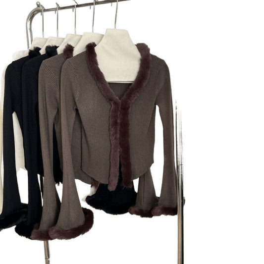 French Style Fluffy Long Sleeve Knitted Sweater