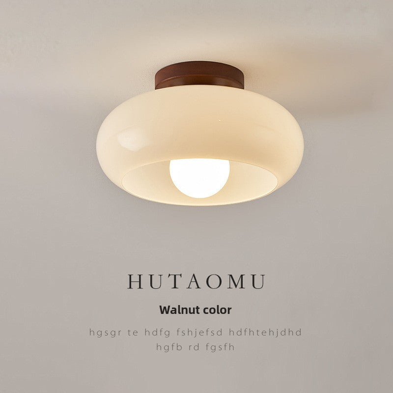 French Style Glass Ceiling Lamp with Walnut Finish