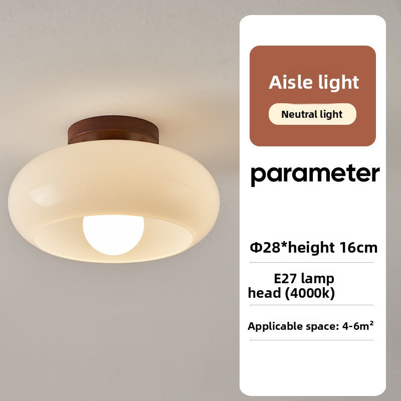 French Style Glass Ceiling Lamp with Walnut Finish