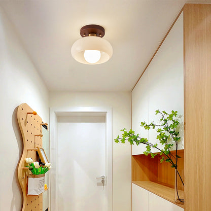 French Style Glass Ceiling Lamp with Walnut Finish