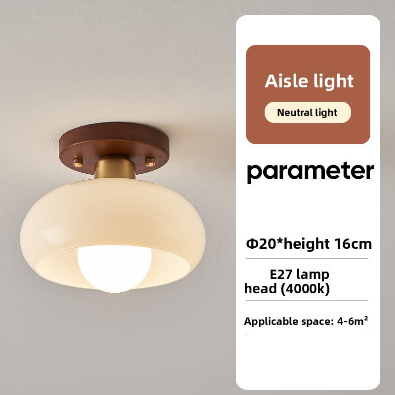French Style Glass Ceiling Lamp with Walnut Finish