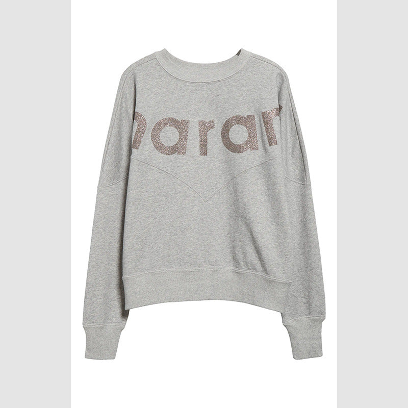 French Style Glitter Print Fleece Sweatshirt